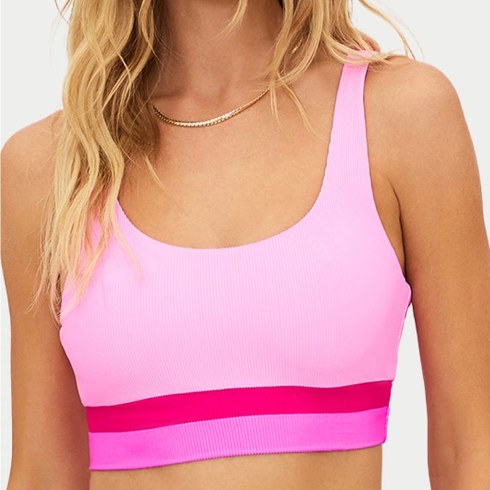 Beach Riot, Mackenzie Bralette Bikini pink color block -NWT